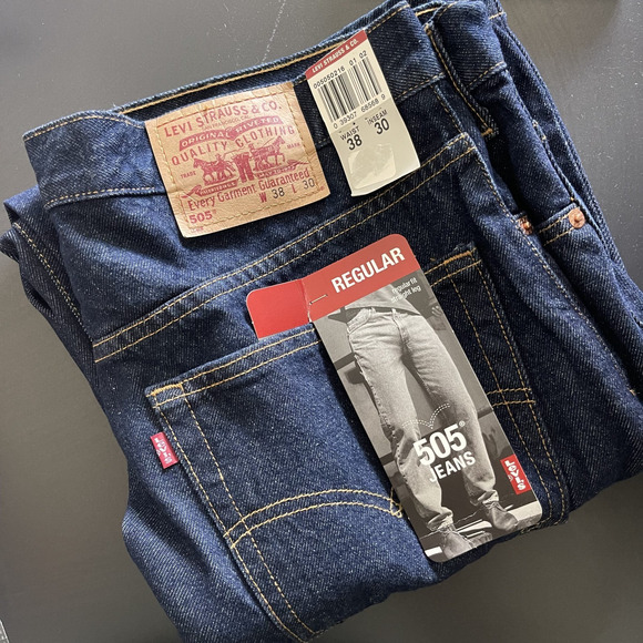 VTG Levis 505 Jeans Mens 38x30 Dark Wash Regular Fit Straight Deadstock Y2K NEW - Picture 1 of 16